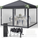 Faltpavillon 3 x 3 m Pop-Up – Partyzelt, Eventzelt & Gartenzelt mit 4 Moskitonetzen in Grau, Blau oder beige
