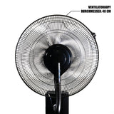Nebelventilator Standventilator Ø40 cm Luftkühler Ventilator 80 Watt mit 1,2 Liter Wassertank für Ultraschallnebel