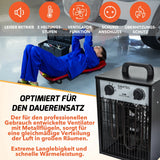 Elektrischer 3000 Watt Heizlüfter 2 Heizstufen schwarzes Gehäuse. Thermostat.
