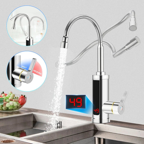 Wasserhahn Flxibel Armatur mit Durchlauferhitzer mit LED-Anzeige. Komplette 3000W Armatur mit Stromanschluss.