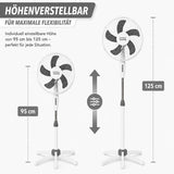Standventilator Ø40 cm 125 cm Höhe. Luftkühler Ventilator Schwarz oder Weiß. Höhenverstellbar.
