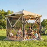 Faltpavillon Popup Sechseck, wasserdicht, 3x2,6 m, Khaki