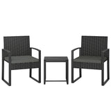 Rattan Bistroset, 3 teiliges Gartenmöbel-Set mit 2 Gartenstühlen und Tisch