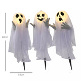 Halloween 3er Set Geister-Hofpfahl mit LED-Lichtern