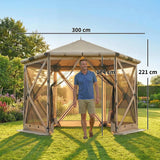 Faltpavillon Popup Sechseck, wasserdicht, 3x2,6 m, Khaki