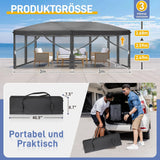 Faltpavillon 3 x 6 m Pop-Up – Partyzelt, Eventzelt & Gartenzelt mit 4 Moskitonetzen in Grau, Blau oder beige