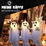 Halloween 3er Set Geister-Hofpfahl mit LED-Lichtern