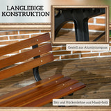 Parkbank mit Rückenlehne. 150 cm Breite. Dunkles Holz. 2-Sitzer. Im typischen Parkbank-Look. Lamellen.