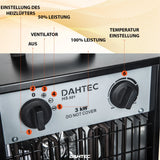 Elektrischer 3000 Watt Heizlüfter 2 Heizstufen schwarzes Gehäuse. Thermostat.
