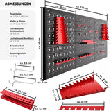 Werkzeugwand Metall 120 × 60 cm. Lochwand mit 25 Haken und Halterungen.