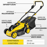 Sonderposten: Akku-Rasenmäher 20 V inklusive Akku & Ladegerät | Brushless | 33 cm | Mulchfunktion