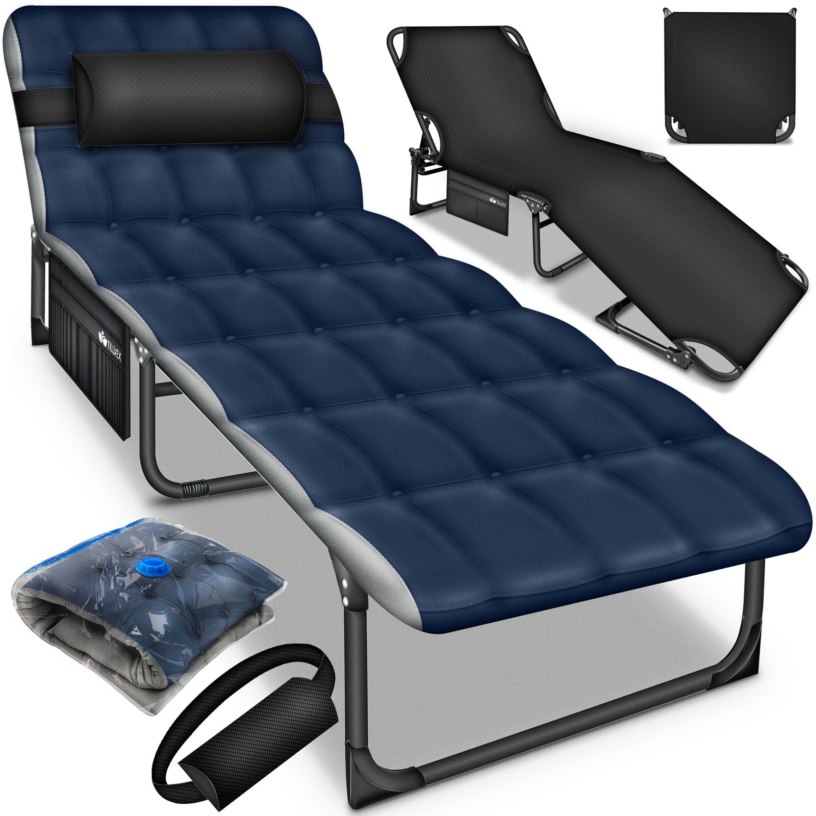 Campingbett, Klappliege. Mit Tragetasche. Belastbar bis 280 kg. – Poochy-Couture