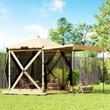 Faltpavillon Popup Sechseck, wasserdicht, 3x2,6 m, Khaki