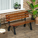 Parkbank mit Rückenlehne. 150 cm Breite. Dunkles Holz. 2-Sitzer. Im typischen Parkbank-Look. Lamellen.