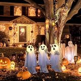 Halloween 3er Set Geister-Hofpfahl mit LED-Lichtern