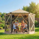 Faltpavillon Popup Sechseck, wasserdicht, 3x2,6 m, Khaki