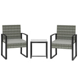 Rattan Bistroset, 3 teiliges Gartenmöbel-Set mit 2 Gartenstühlen und Tisch