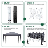 Faltpavillon wasserdicht. Pop Up. Mit 4 Seitenteilen. 3x3 Meter. Gartenzelt. Partyzelt. UV50+ Schutz. Einfaches Faltsystem.