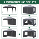 Faltpavillon wasserdicht. Pop Up. Mit 4 Seitenteilen. 3x3 Meter. Gartenzelt. Partyzelt. UV50+ Schutz. Einfaches Faltsystem.