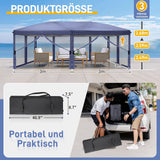Faltpavillon 3 x 6 m Pop-Up – Partyzelt, Eventzelt & Gartenzelt mit 4 Moskitonetzen in Grau, Blau oder beige