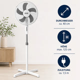 Standventilator Ø40 cm 125 cm Höhe. Luftkühler Ventilator Schwarz oder Weiß. Höhenverstellbar.