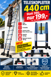 Teleskop-Anlegeleiter 440 cm neu jetzt mit ausziehbaren Stabilisatoren. EN131 Europanorm.