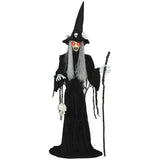 Animierte Halloween-Dekoration – Hexe mit Skull, LED-Augen, Sound & Bewegung, 170 cm