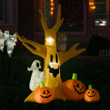 Aufblasbarer Spukbaum mit Eule, Kürbis und Gespenstern, 240 cm mit LED-Beleuchtung. Halloween Deko Luftfigur