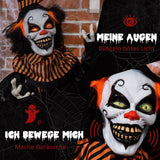 Animierte Halloween 1,7m Dekoration Horror-Clown mit Spezialeffekten und Soundfunktion rote Augen mit Leuchtern