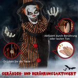 Animierte Halloween 1,7m Dekoration Horror-Clown mit Spezialeffekten und Soundfunktion rote Augen mit Leuchtern