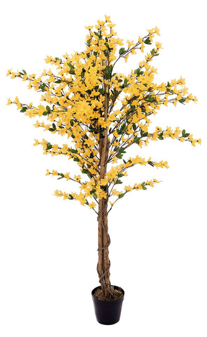 Künstlicher Forsythienbaum mit 3 Natur-Stämmen, gelb 150 cm