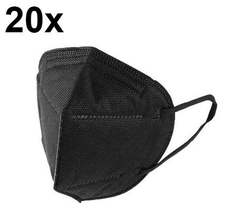 FFP2 schwarze Atemschutzmasken schwarz 5-lagig. (CE2841 EN 149:2001 + A1:2009)