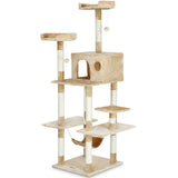 Großer Katzenkratzbaum Kletterbaum mit Aussichtsplattform, Sisal, 181cm, beige