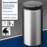 Abfalleimer mit Hand-Bewegungssensor aus Edelstahl, weiß, schwarz, in 30, 40 oder 56 Liter