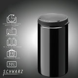 Abfalleimer mit Hand-Bewegungssensor aus Edelstahl, weiß, schwarz, in 30, 40 oder 56 Liter