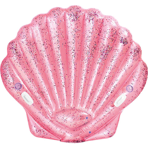 XXL Badeinsel Muschel glitzernd pink inkl. Getränkehalter, 175 cm