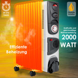 Ölradiator 2500 Watt Öl Radiator Elektroheizung Heizer Heater 24h Zeituhr Timer