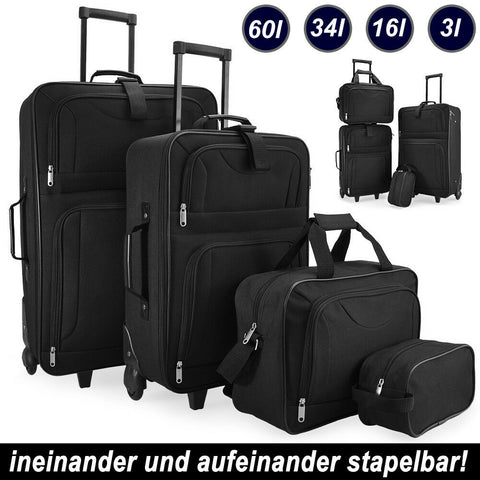 Reisekoffer-Set, 4-teilig, Stoff, stabile Ausführung, schwarz
