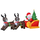 Aufblasbarer Weihnachtsmann mit zwei Rentieren auf Schlitten, 120 cm hoch und 210 cm breitmit LED-Beleuchtung. Weihnachten Deko Luftfigur