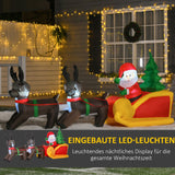 Aufblasbarer Weihnachtsmann mit zwei Rentieren auf Schlitten, 120 cm hoch und 210 cm breitmit LED-Beleuchtung. Weihnachten Deko Luftfigur