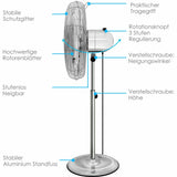 Stand-Windmaschine aus Vollmetall, 3-Geschwindigkeitsstufen, chrom