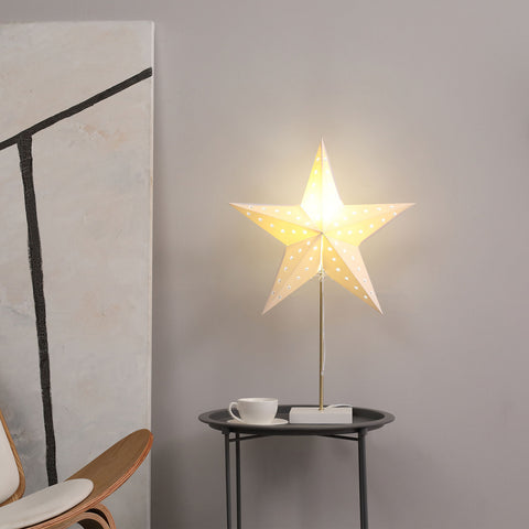 Tischlampe Weihnachtsstern Lampe Papierstern Lampe Leuchtstern weiß+gold, 71cm hoch