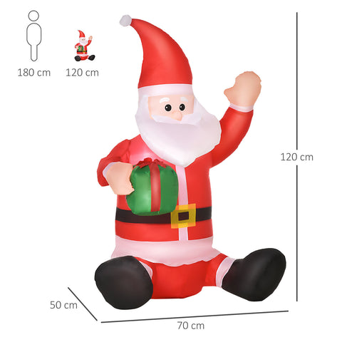 Aufblasbarer Weihnachtsmann sitzend mit Geschenk, 120 cm mit LED-Beleuchtung. Weihnachten Deko Luftfigur