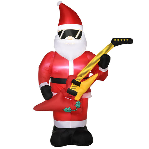 Aufblasbarer Weihnachtsmann mit Gitarre, 215cm mit LED-Beleuchtung. Weihnachten Deko Luftfigur