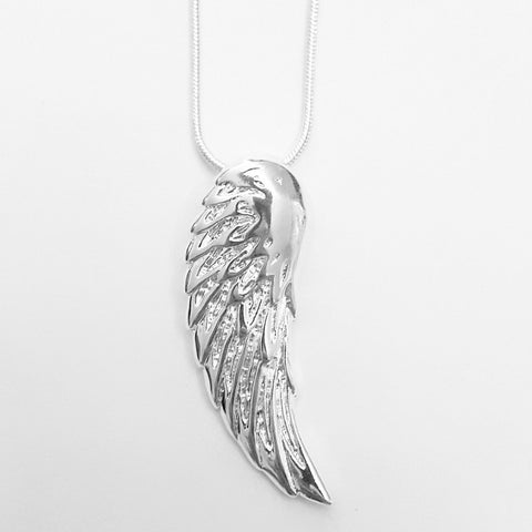KETTE MIT ANHÄNGER FLÜGEL ENGELSFLÜGEL FEDER ENGEL SILBER ENGELSKETTE
