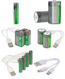 Neu: Kombi-Set Lithium-Ion-Akkus (USB-C Batterien aller Batteriesorten) welche sich überall aufladen lassen per USB