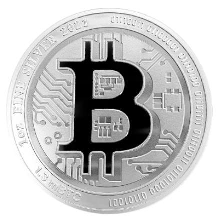 Schwerer BITCOIN (1 Unze) aus echtem Sterlingsilber (Reinheit 999.9/1000) Münze 1 oz (1 Unze = 28,35 Gramm) Offizielles Zahlungsmittel. Limitierte Sammlermünze.