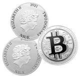 Schwerer BITCOIN (1 Unze) aus echtem Sterlingsilber (Reinheit 999.9/1000) Münze 1 oz (1 Unze = 28,35 Gramm) Offizielles Zahlungsmittel. Limitierte Sammlermünze.