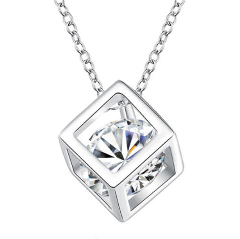KETTE MIT ANHÄNGER SILBER KRISTALL IM WÜRFEL ZIRKONIA