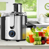 Entsafter für Obst und Gemüse aus Edelstahl 1.100 Watt, große 85 mm Einfüllöffnung. 3 Geschwindigkeitsstufen, Saftpresse (Juicer)